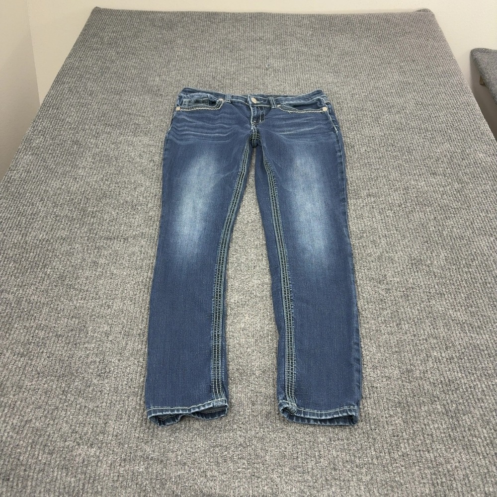 Seven7 Jeans Women 10 Blue Denim Skinny Flap Pocket Contrast Stitch Y2K Style